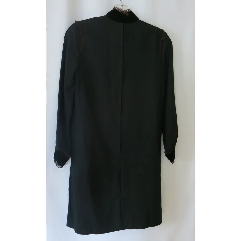 Vintage Black Dress 70s Velvet Lace Size M** Women  Knee Length Party Cocktail